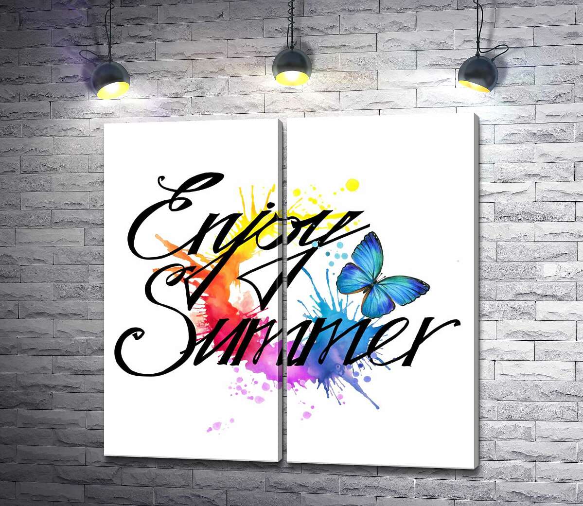 модульна картина Блакитний метелик літає серед напису "enjoy summer"