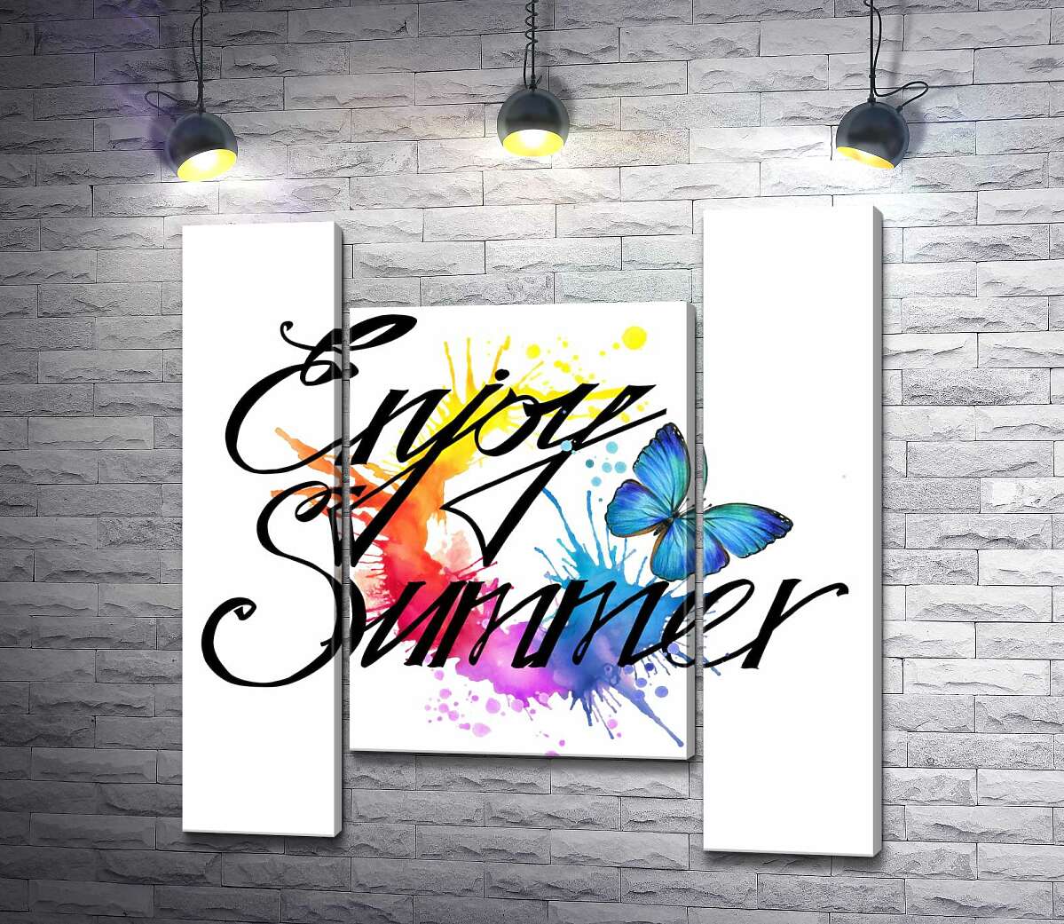 модульна картина Блакитний метелик літає серед напису "enjoy summer" (Модуль №11)