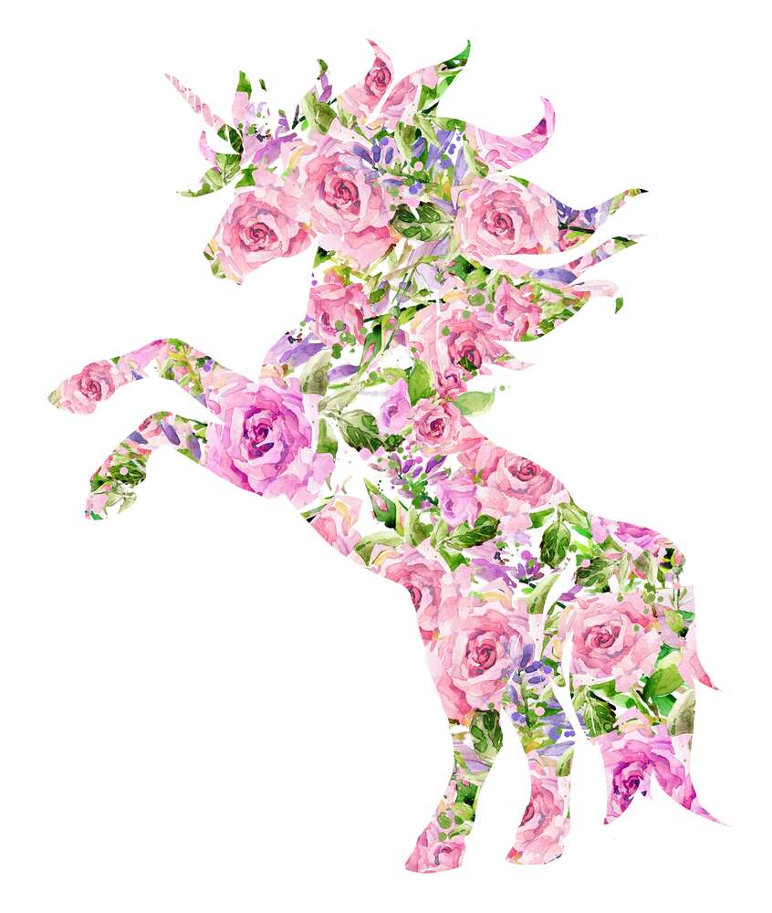 картина-постер Силуэт единорога в розовом узоре