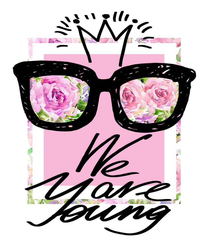 картина-постер Черные очки с короной над надписью "we are young"