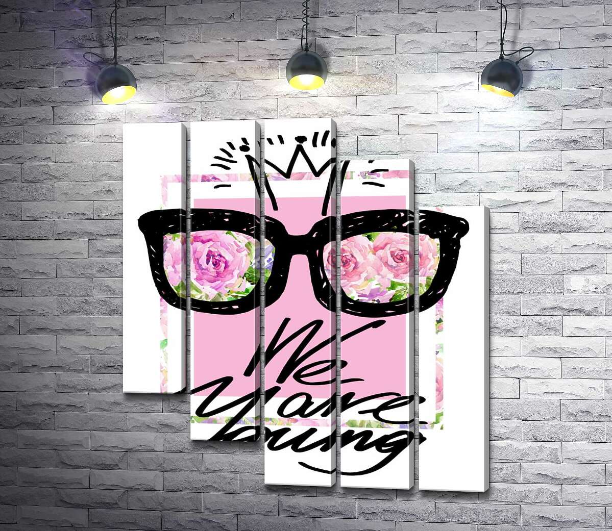 модульна картина Чорні окуляри з короною над написом "we are young" (Модуль №28)