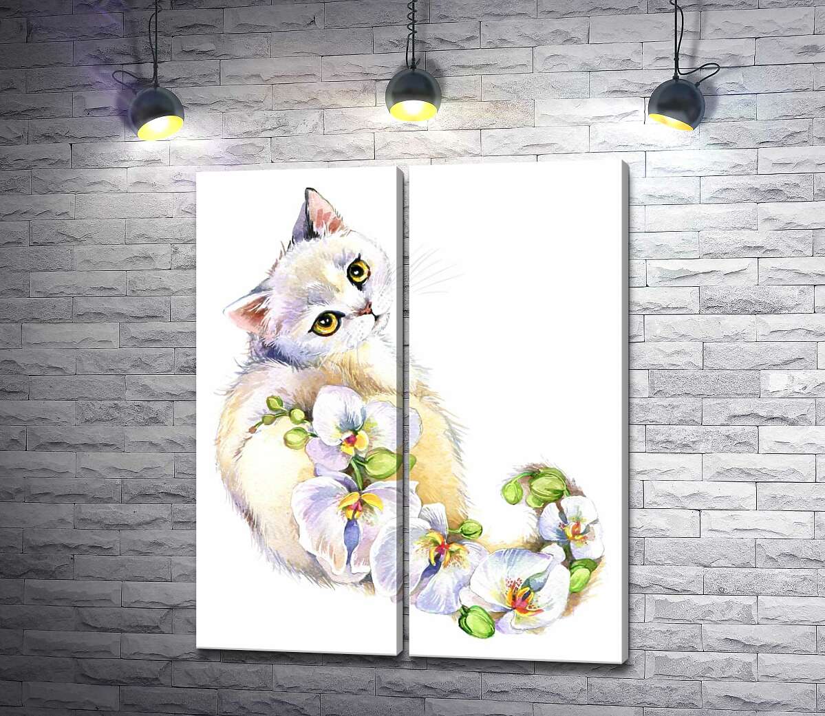 модульная картина Орхидейный хвост белой кошки