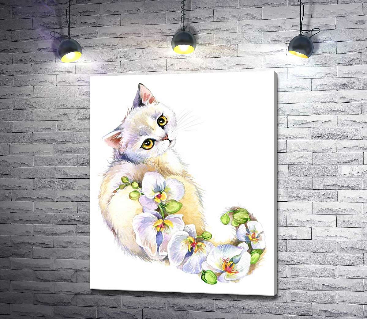 картина Орхидейный хвост белой кошки