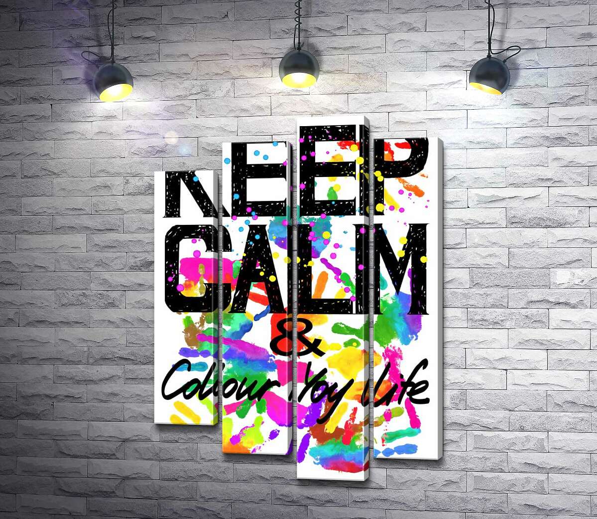 модульная картина Надпись "keep calm and colour your life" на фоне отпечатков рук (Модуль №3)
