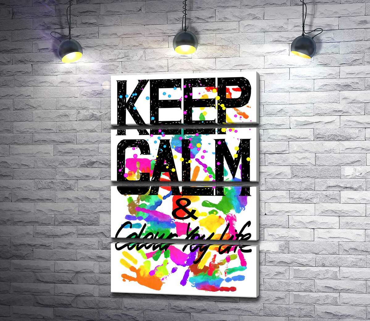 модульная картина Надпись "keep calm and colour your life" на фоне отпечатков рук (Модуль №22)