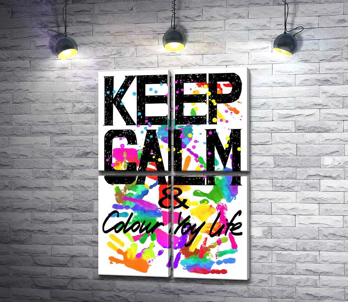 модульная картина Надпись "keep calm and colour your life" на фоне отпечатков рук (Модуль №25)