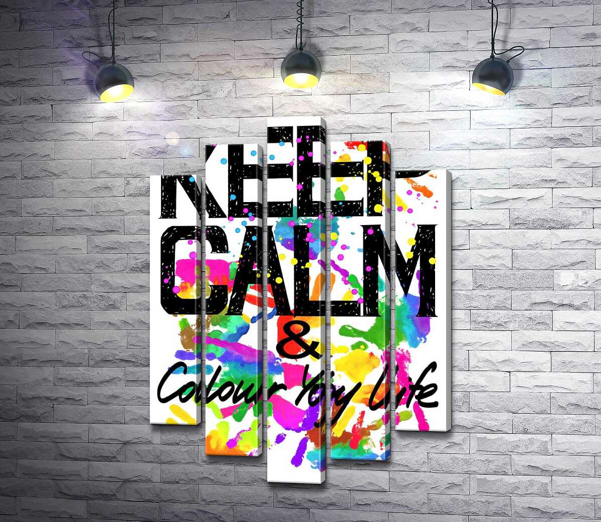 модульная картина Надпись "keep calm and colour your life" на фоне отпечатков рук (Модуль №4)