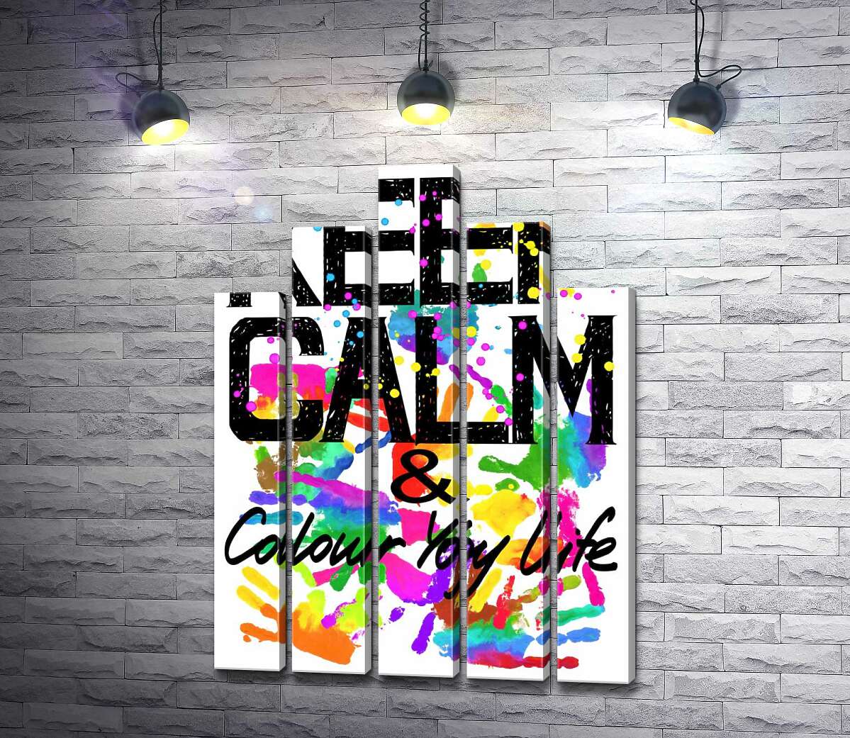 модульная картина Надпись "keep calm and colour your life" на фоне отпечатков рук (Модуль №29)