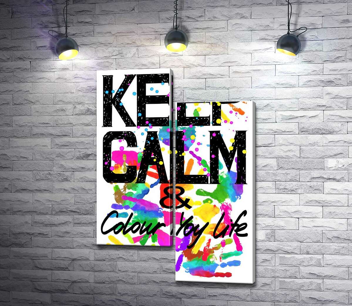 модульная картина Надпись "keep calm and colour your life" на фоне отпечатков рук (Модуль №9)