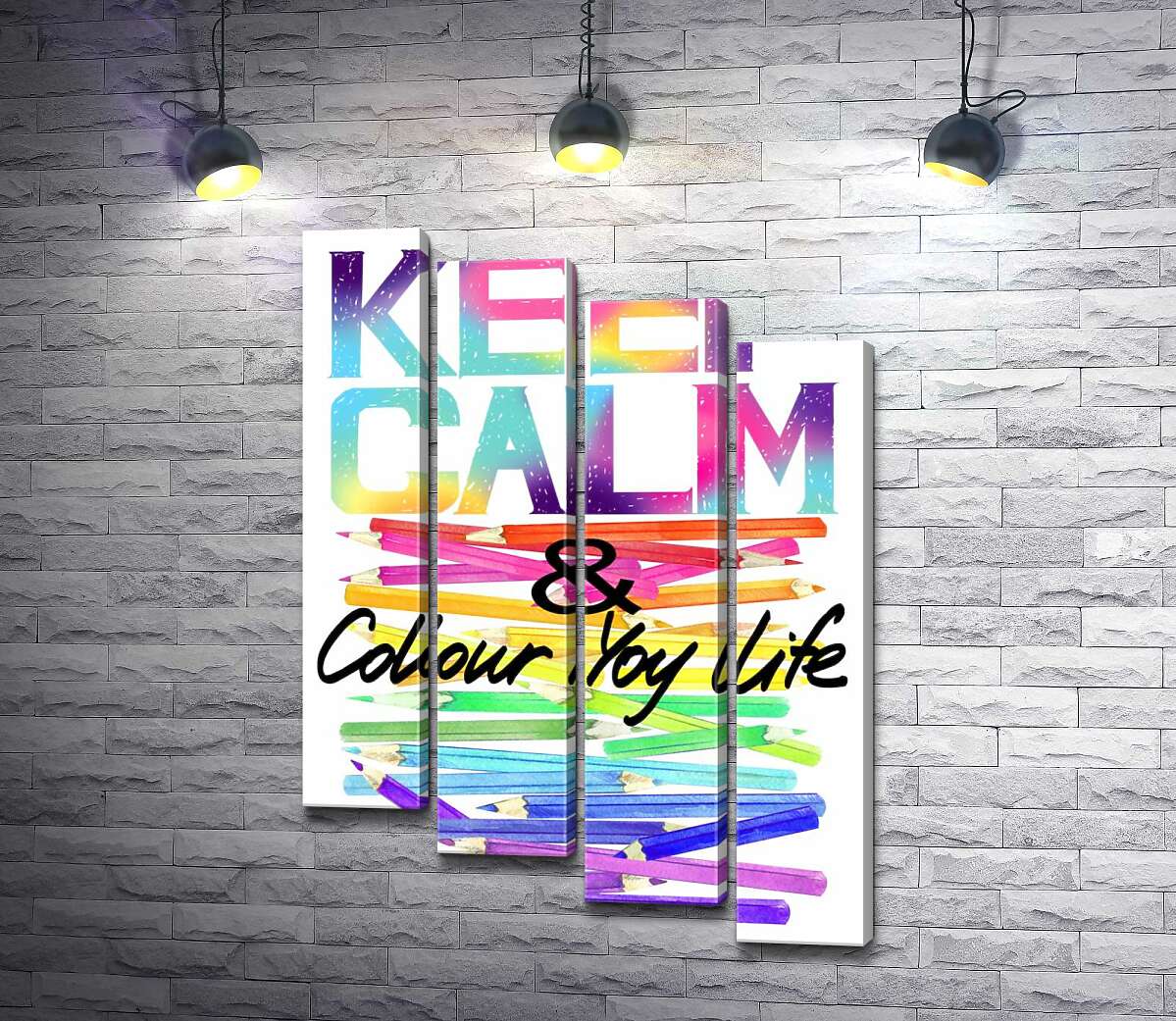 модульная картина Радужные карандаши с надписью "keep calm and colour your life" (Модуль №19)