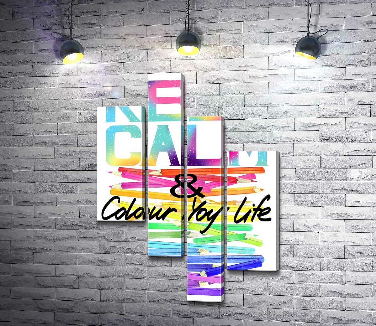 модульная картина Радужные карандаши с надписью "keep calm and colour your life" (Модуль №21)