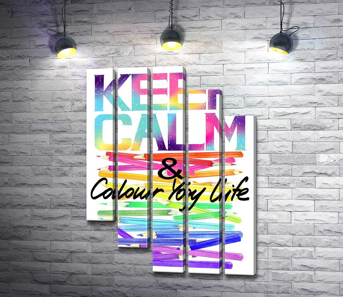 модульна картина Веселкові олівці з написом "keep calm and colour your life" (Модуль №28)