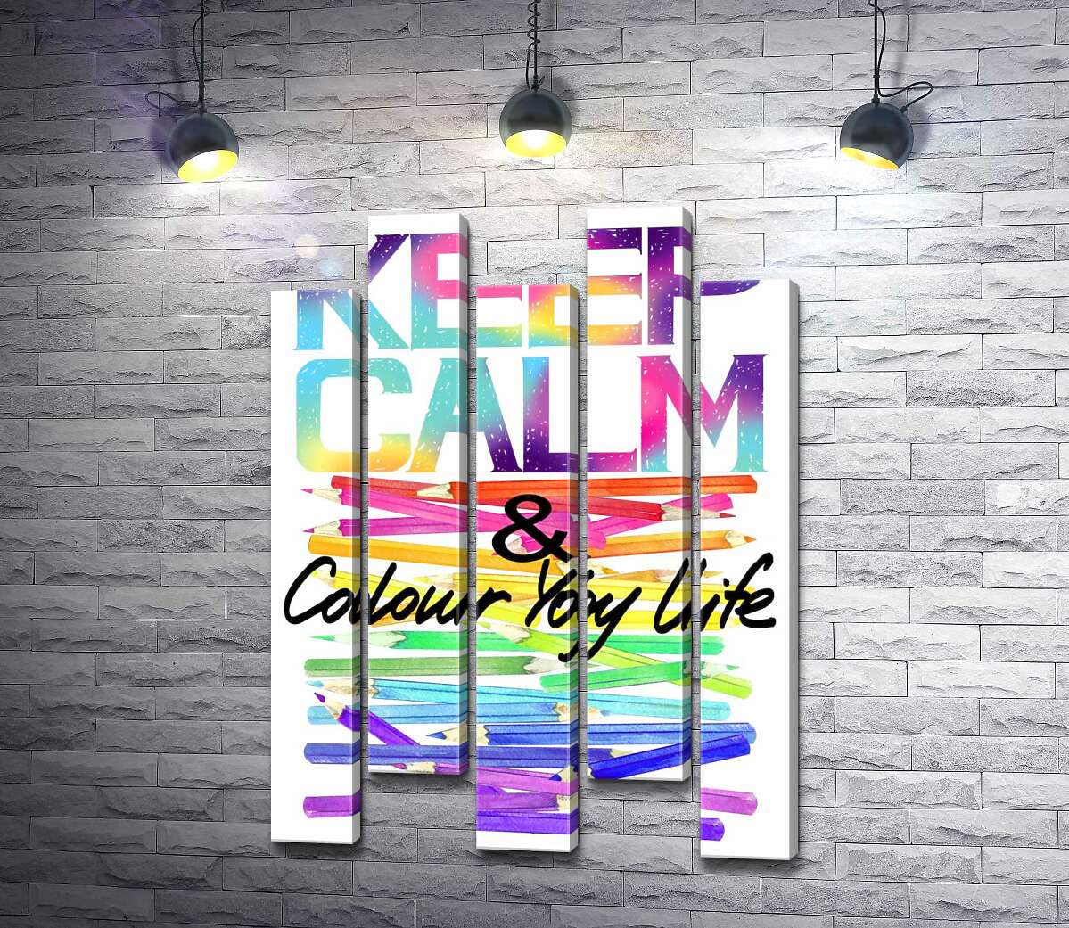 модульная картина Радужные карандаши с надписью "keep calm and colour your life" (Модуль №30)