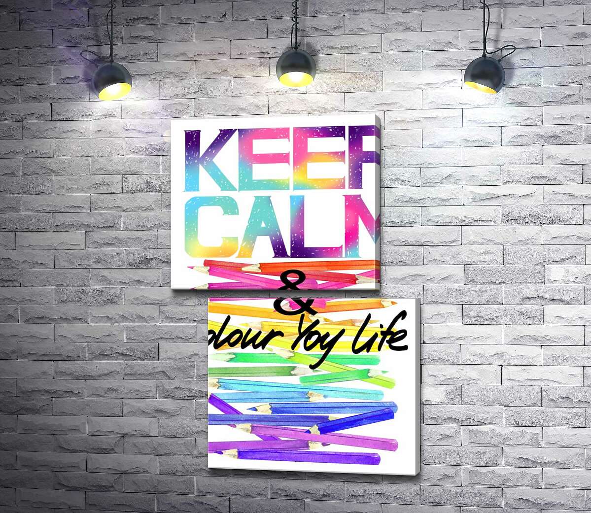 модульна картина Веселкові олівці з написом "keep calm and colour your life" (Модуль №8)