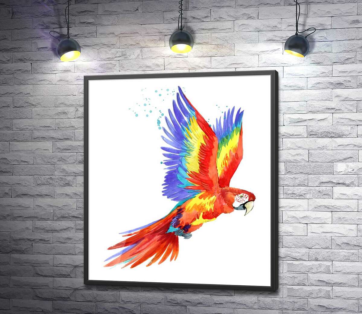 постер Червоний папуга ара підняв крила в польоті