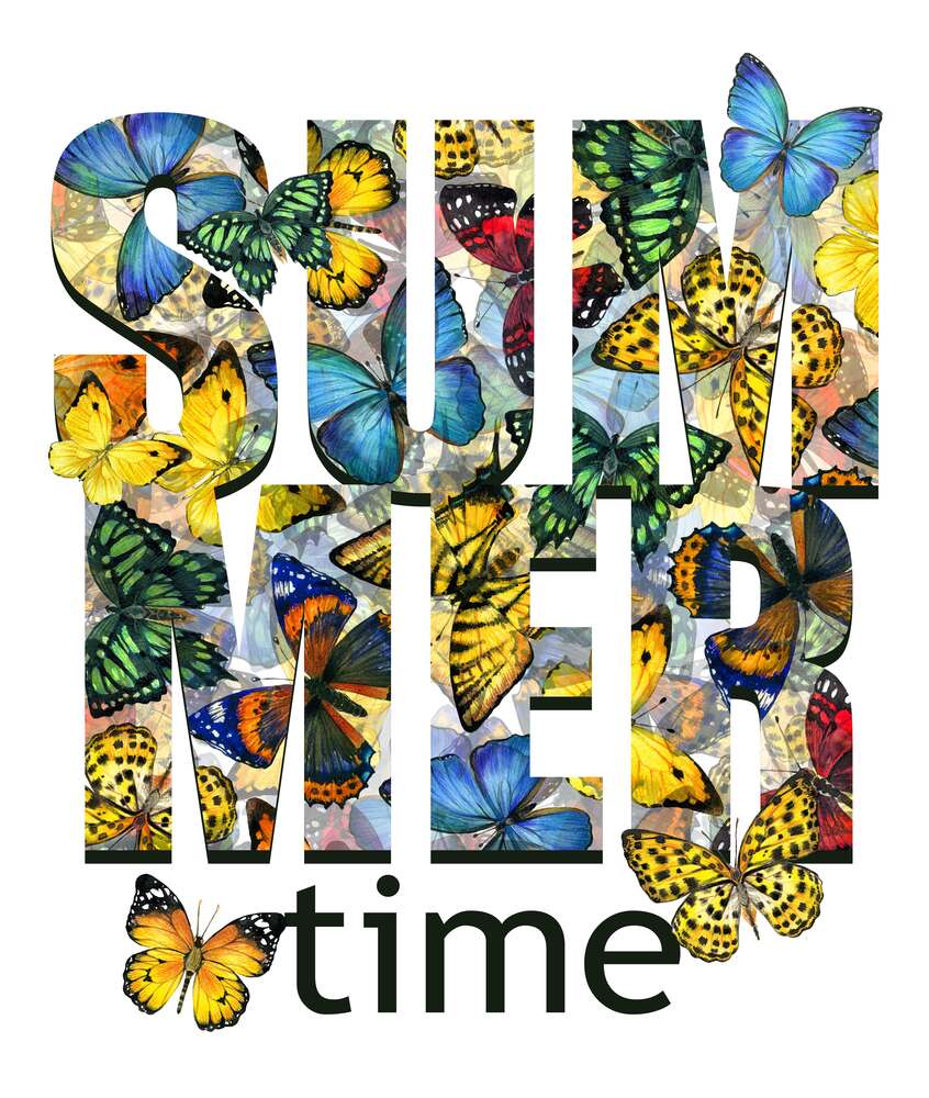 картина-постер Візерунок з метеликів на написі "summertime"