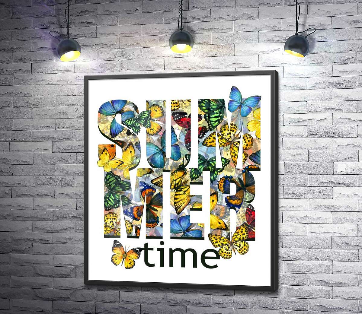 постер Візерунок з метеликів на написі "summertime"