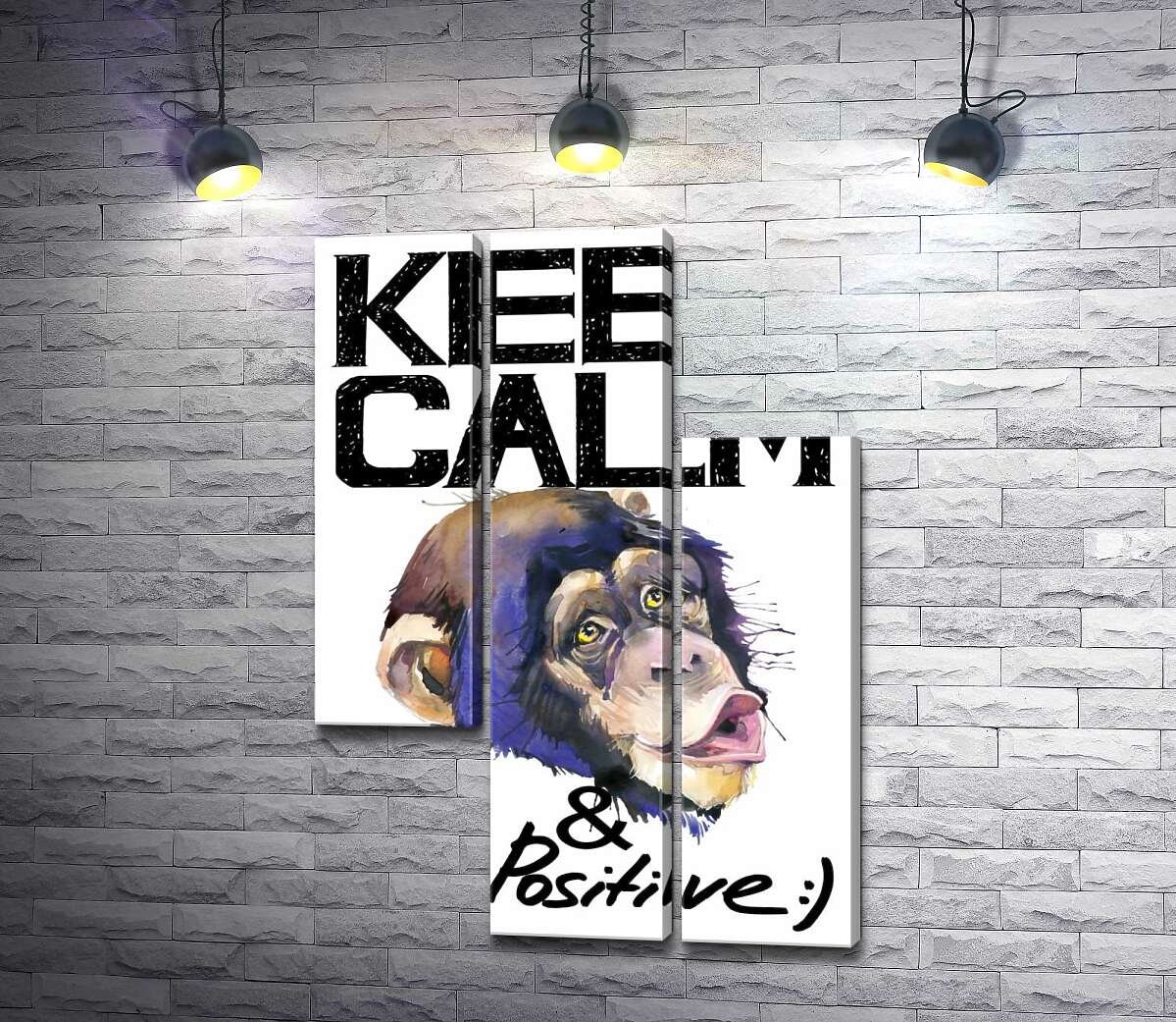 модульна картина Мордочка мавпи серед напису "keep calm and be positive" (Модуль №13)