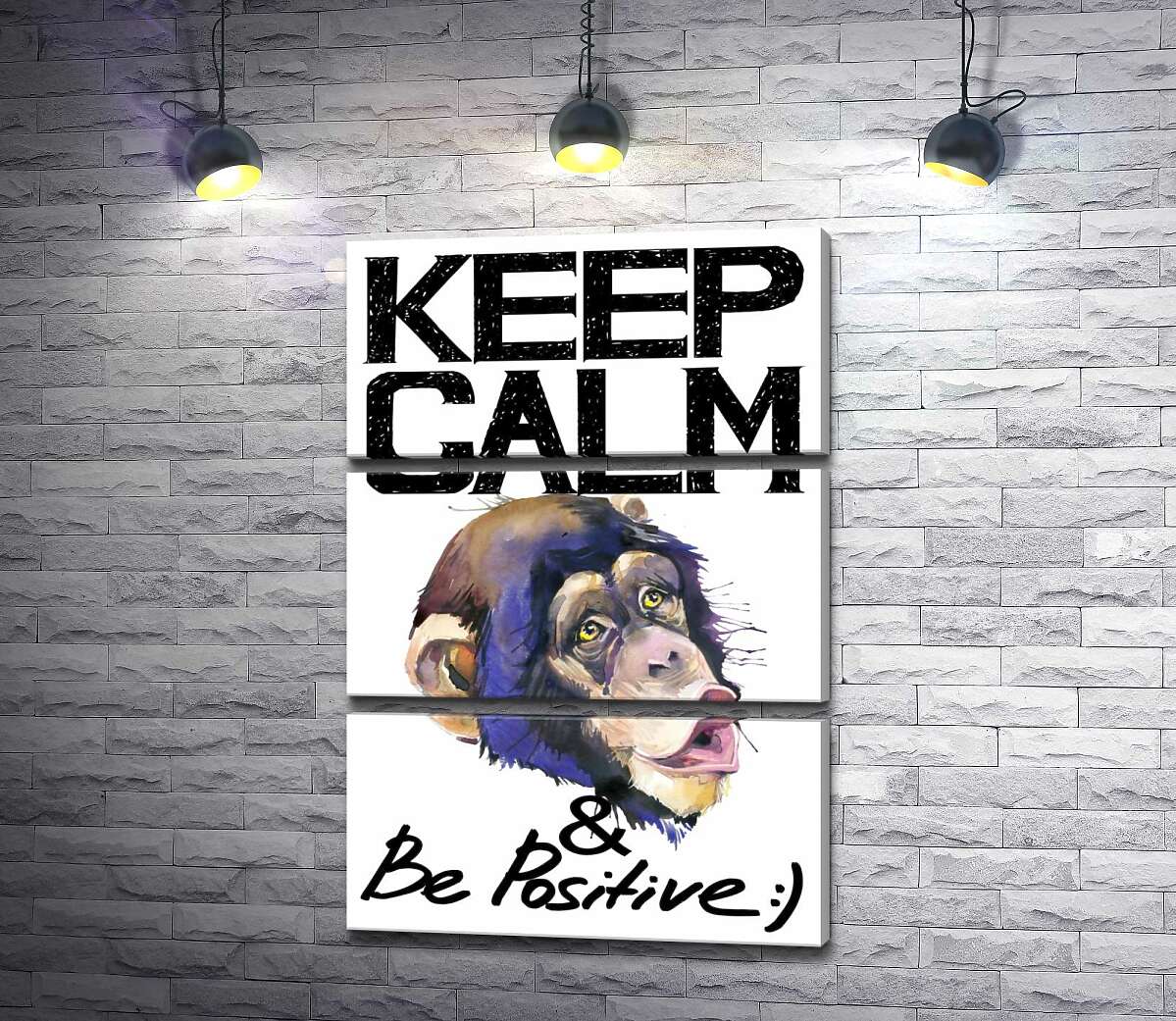 модульна картина Мордочка мавпи серед напису "keep calm and be positive" (Модуль №15)