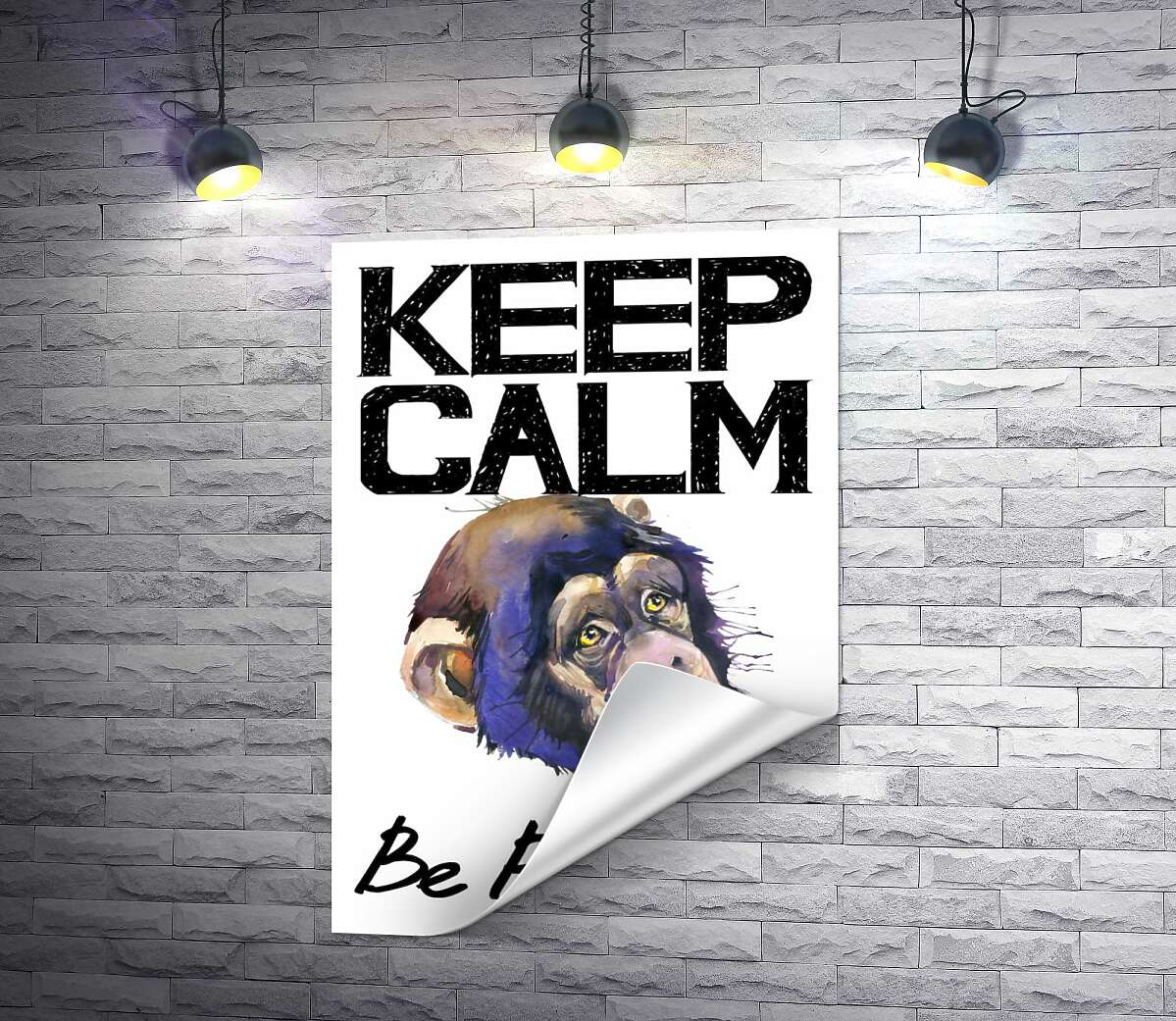 печать Мордочка обезьяны среди надписи "keep calm and be positive"