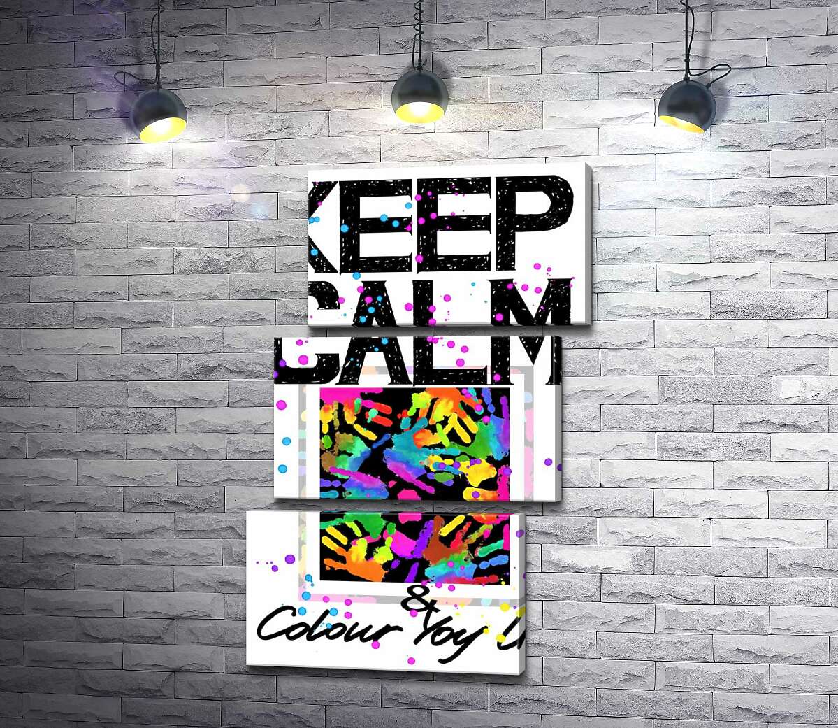 модульная картина Картина с ладоней среди надписи "keep calm and colour your life" (Модуль №17)