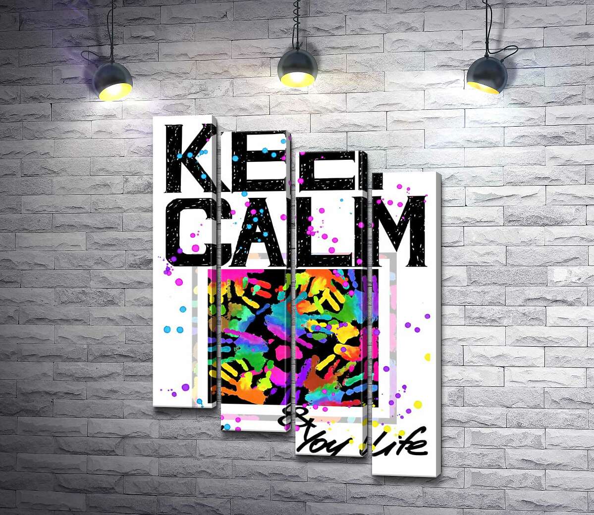 модульная картина Картина с ладоней среди надписи "keep calm and colour your life" (Модуль №19)