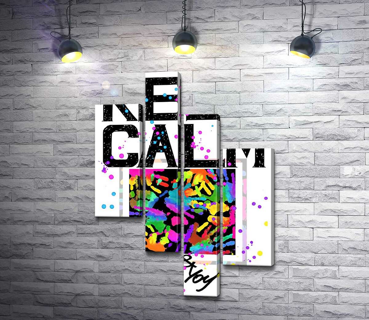 модульная картина Картина с ладоней среди надписи "keep calm and colour your life" (Модуль №21)