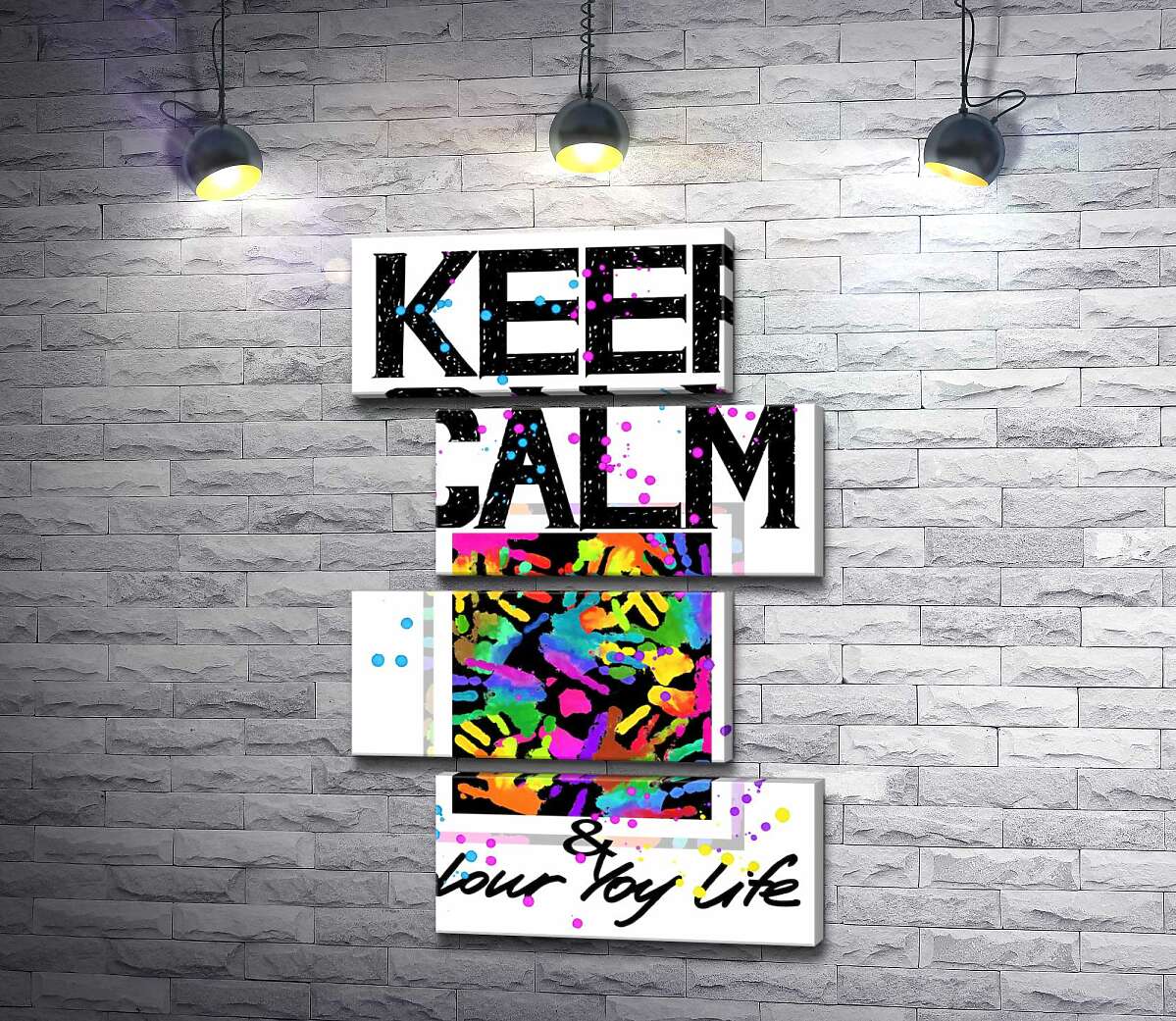 модульна картина Картина з долонь серед напису "keep calm and colour your life" (Модуль №23)