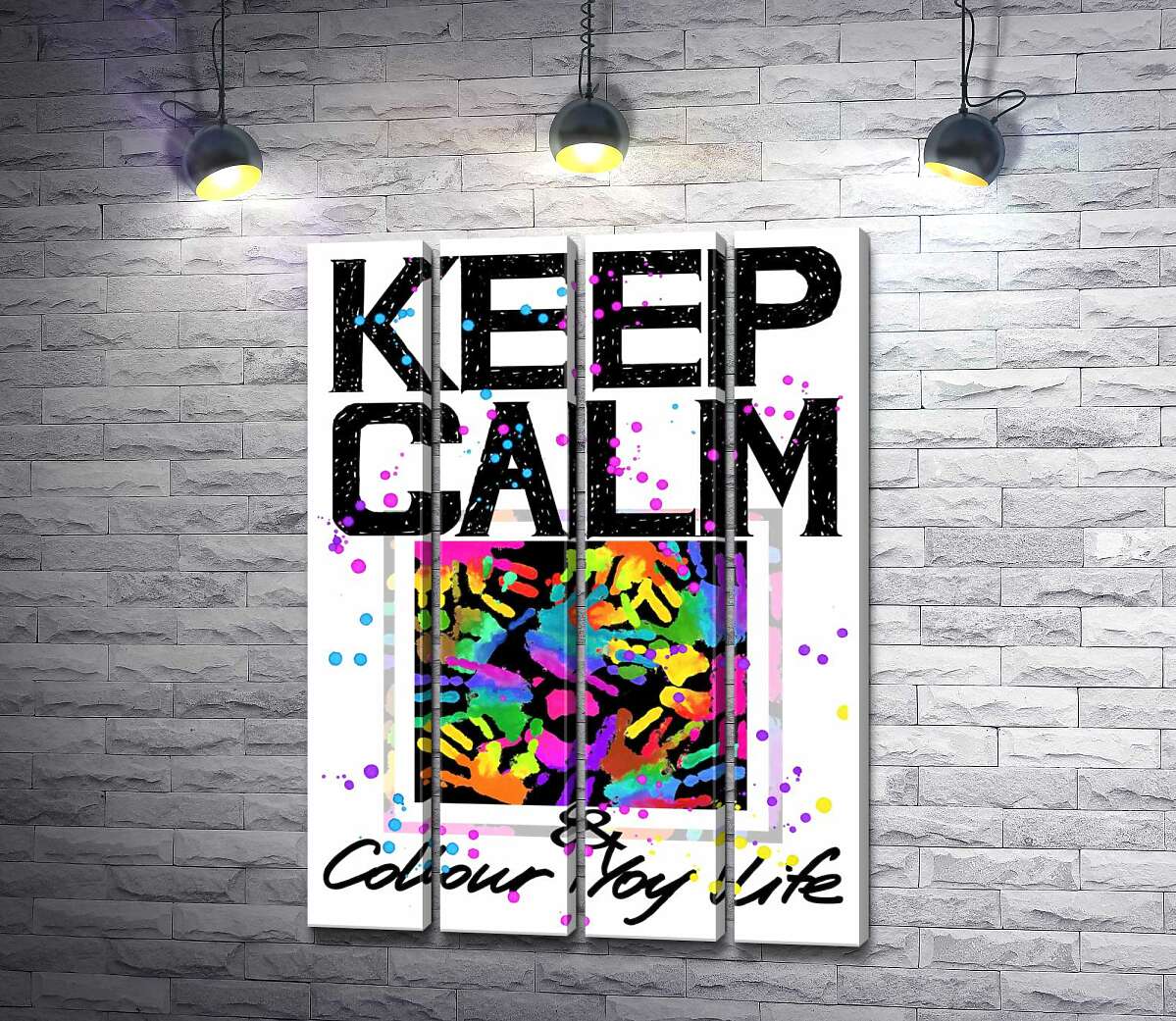 модульна картина Картина з долонь серед напису "keep calm and colour your life" (Модуль №24)