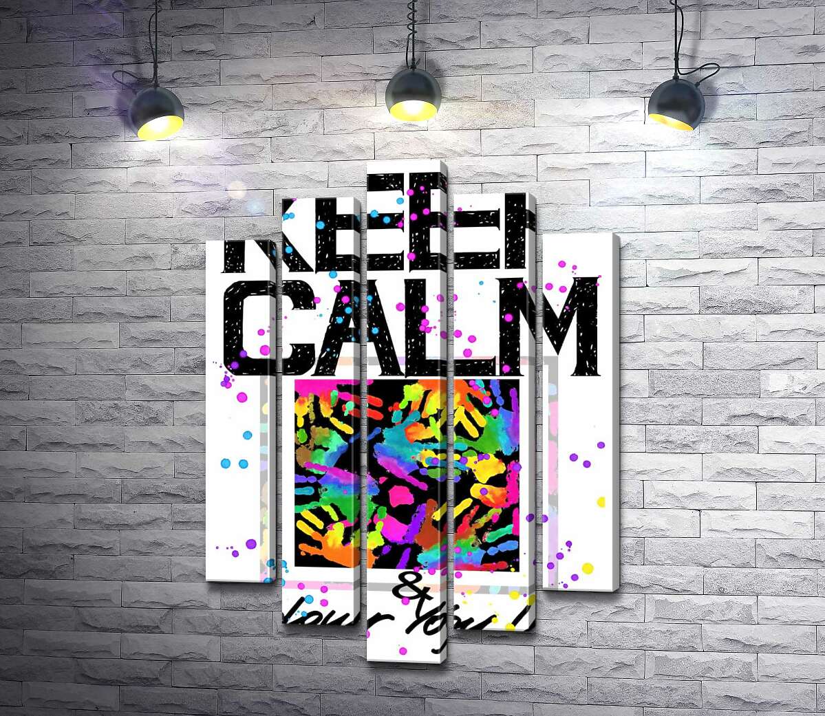 модульная картина Картина с ладоней среди надписи "keep calm and colour your life" (Модуль №4)