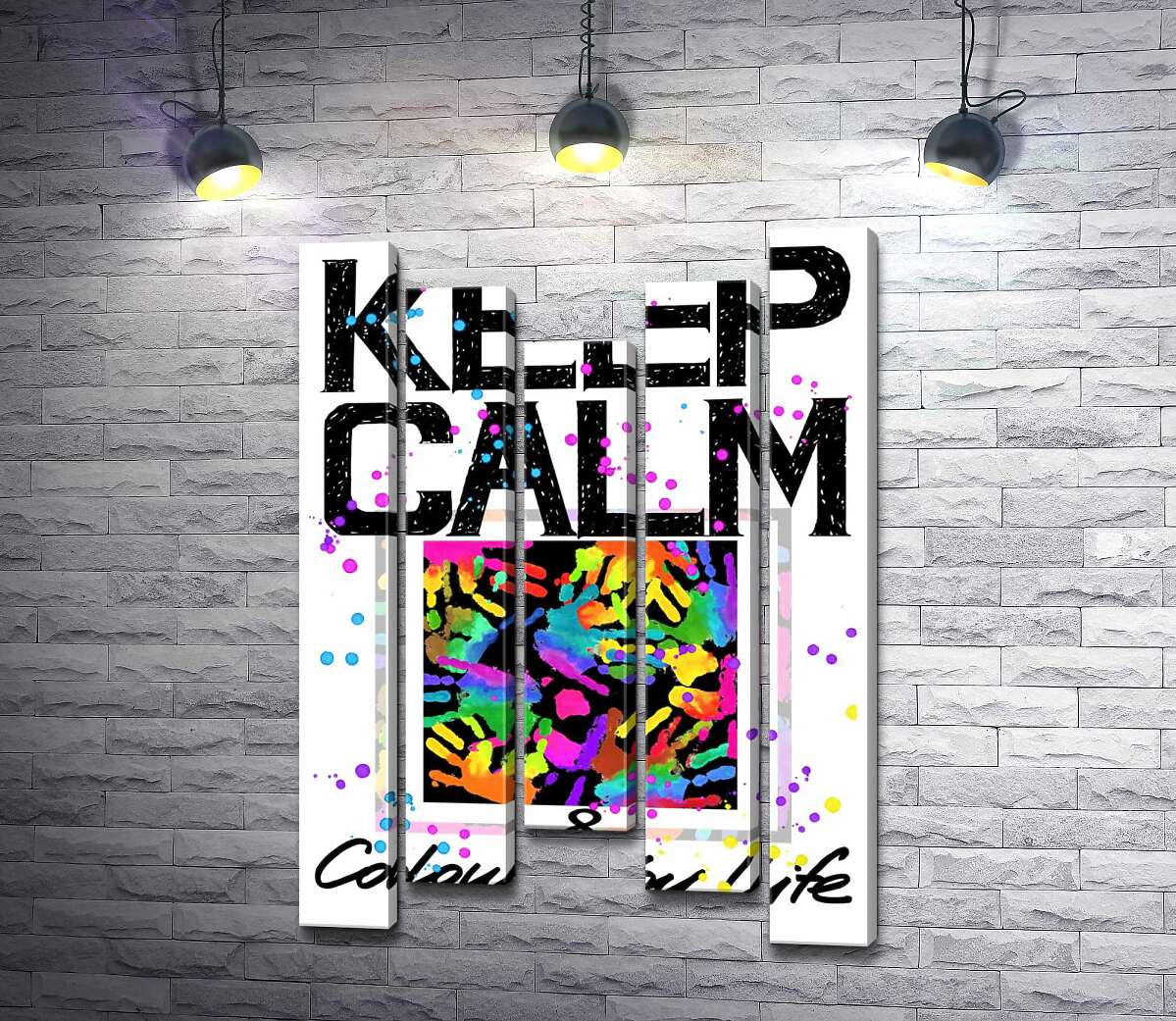 модульная картина Картина с ладоней среди надписи "keep calm and colour your life" (Модуль №27)
