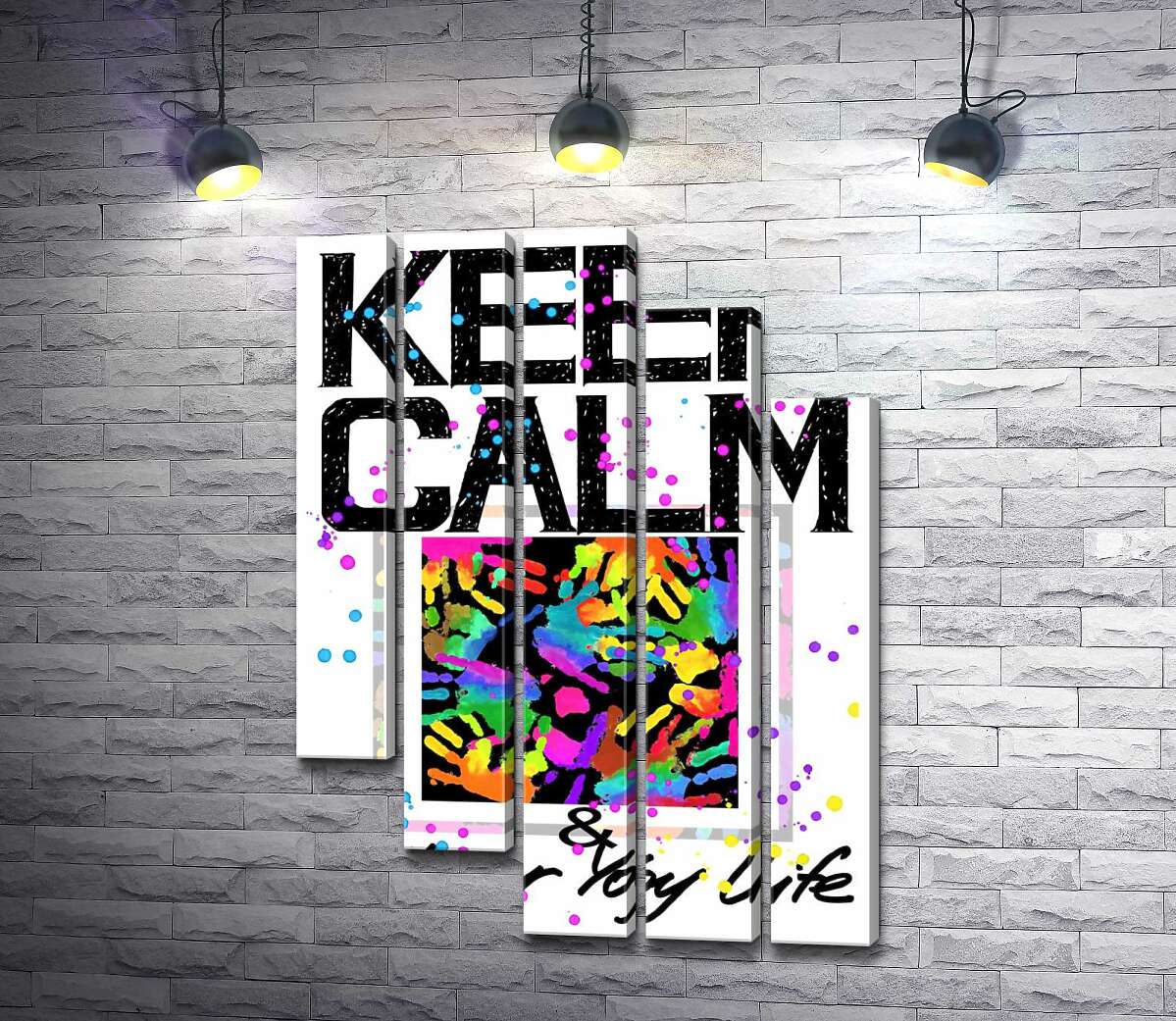 модульная картина Картина с ладоней среди надписи "keep calm and colour your life" (Модуль №28)