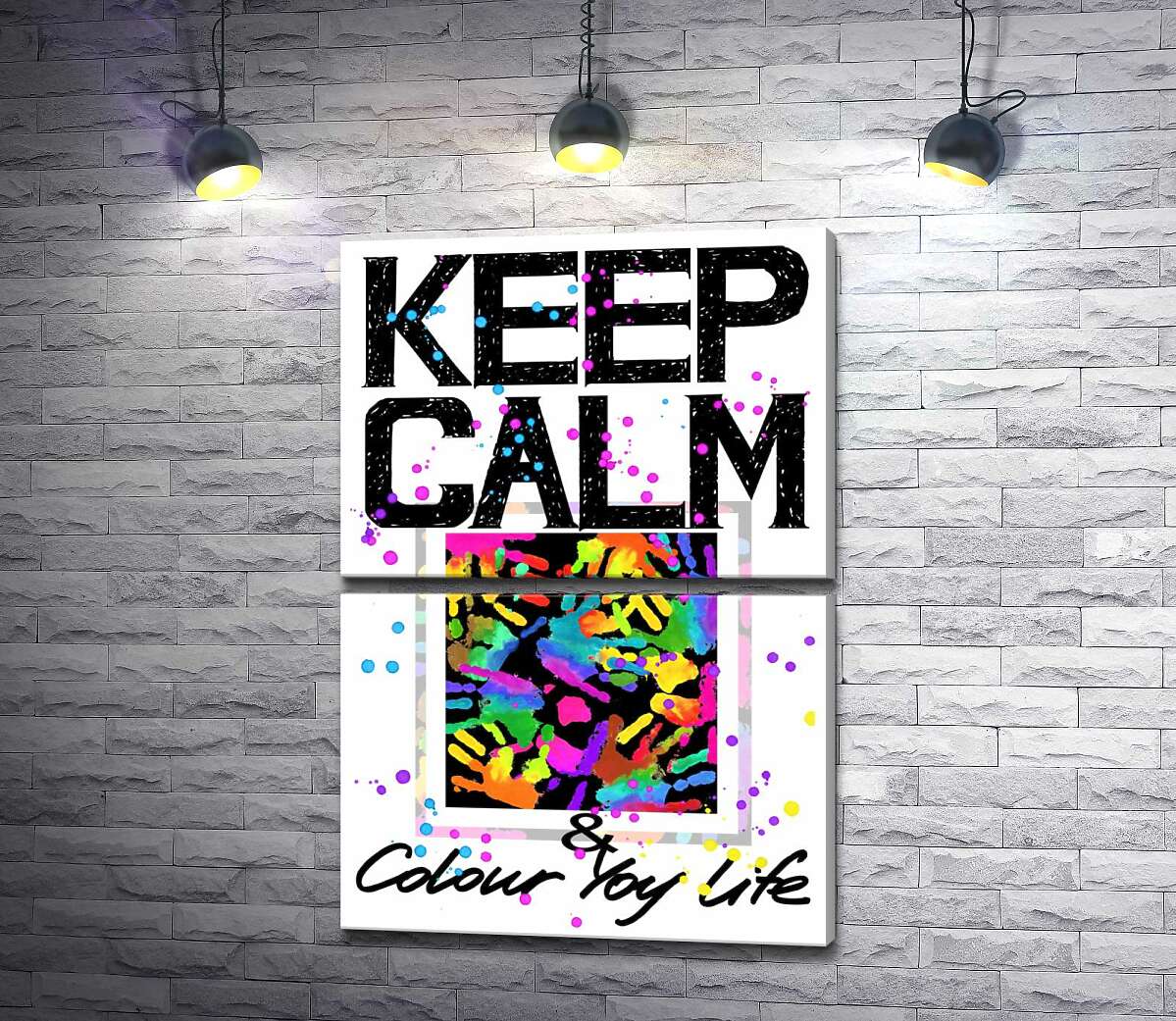 модульна картина Картина з долонь серед напису "keep calm and colour your life" (Модуль №7)