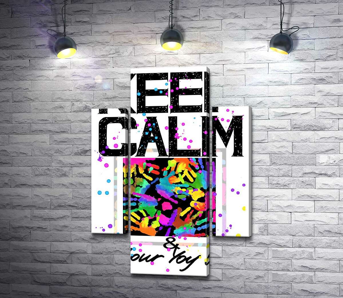 модульна картина Картина з долонь серед напису "keep calm and colour your life" (Модуль №5)