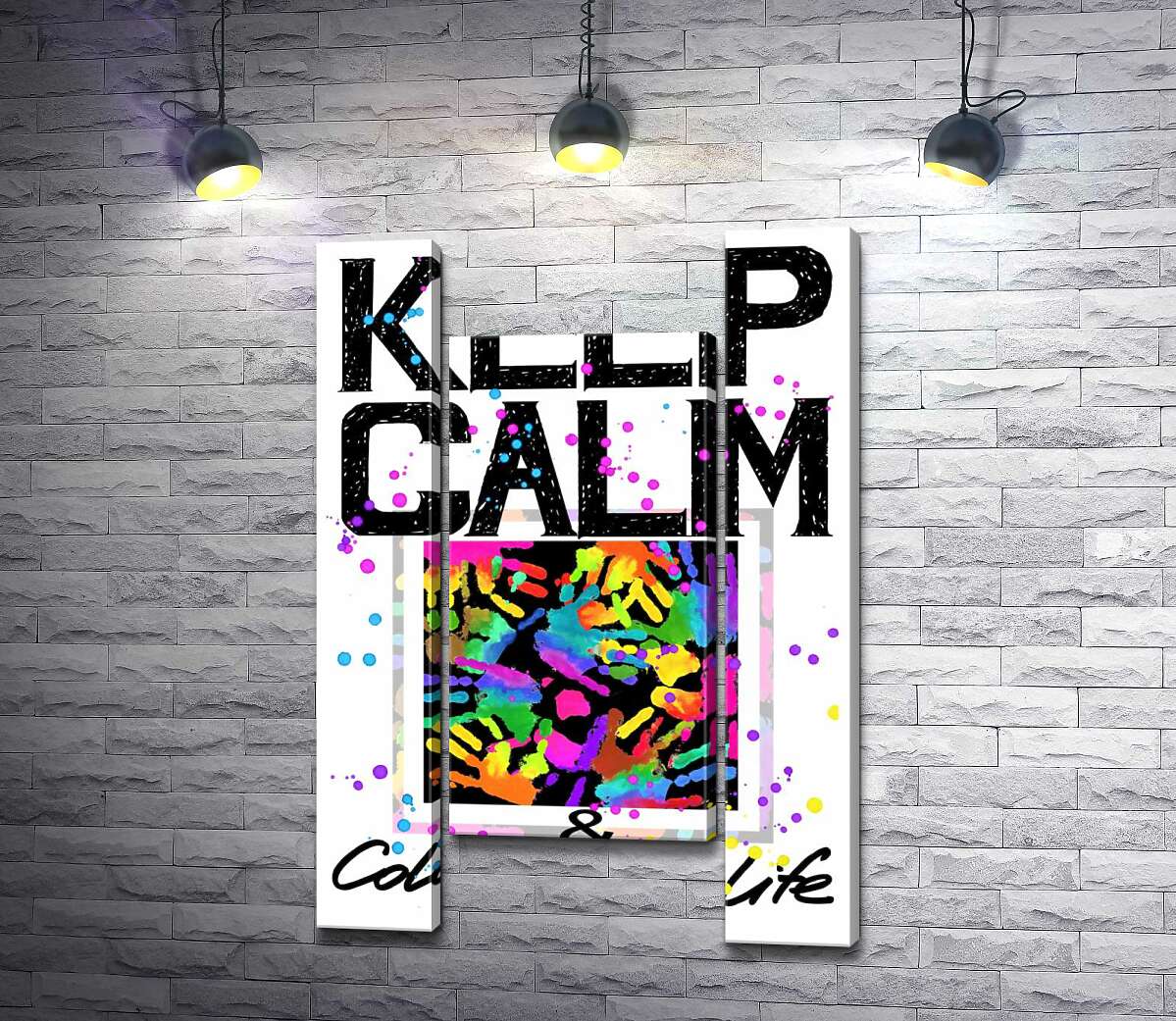 модульная картина Картина с ладоней среди надписи "keep calm and colour your life" (Модуль №11)