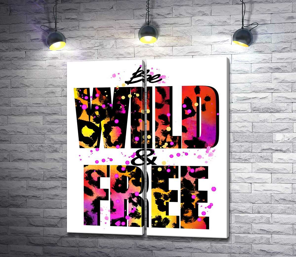 модульная картина Леопардовый принт надписи "wild and free"