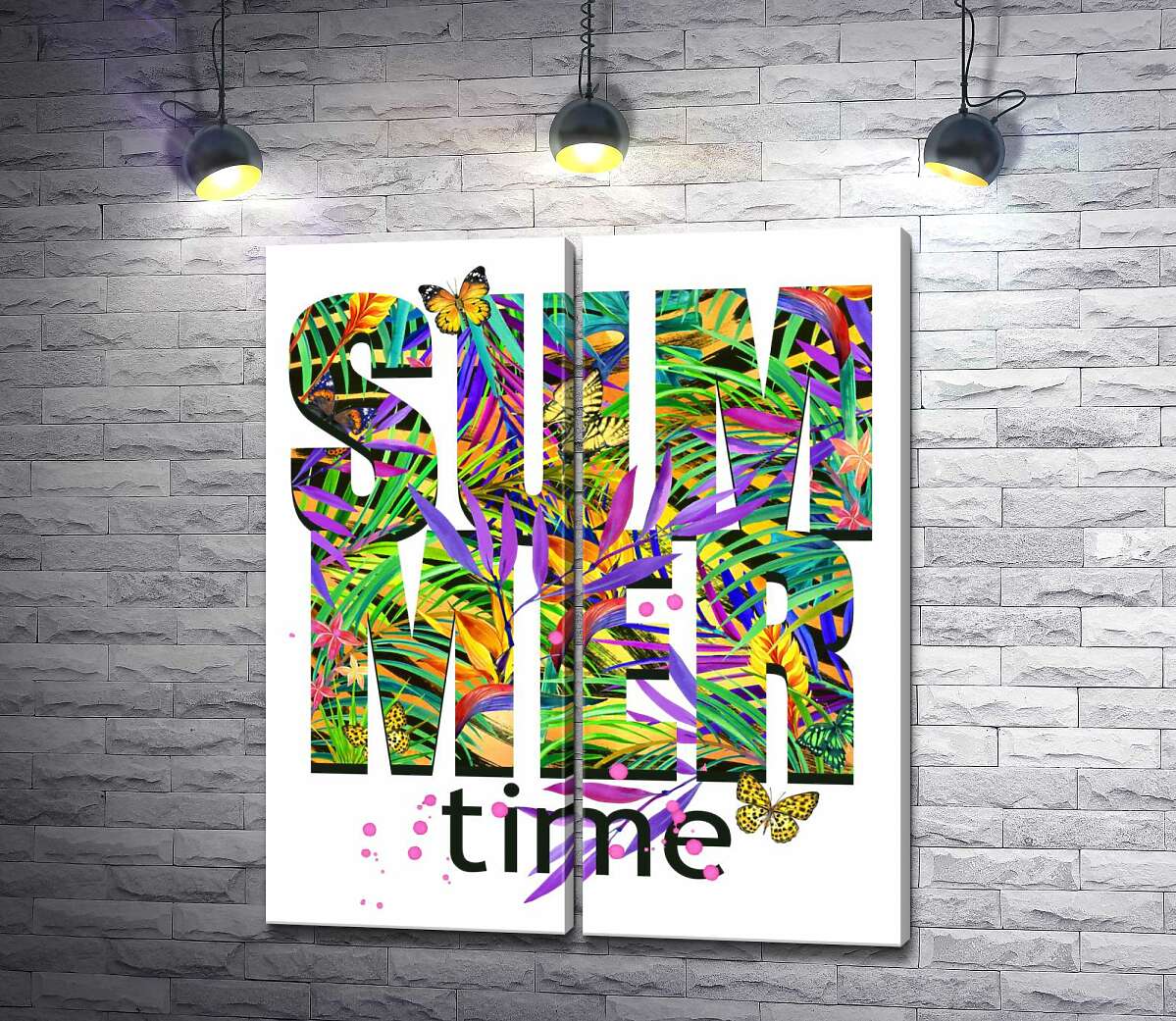 модульная картина Яркие цвета тропических джунглей в надписи "summertime"