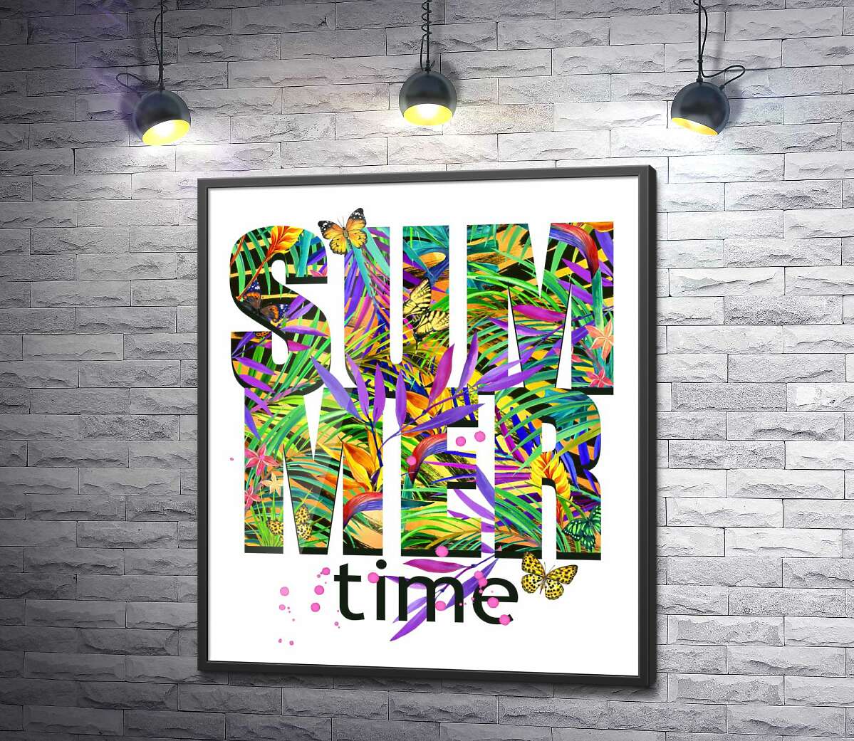 постер Яскраві кольори тропічних джунглів у написі "summertime"