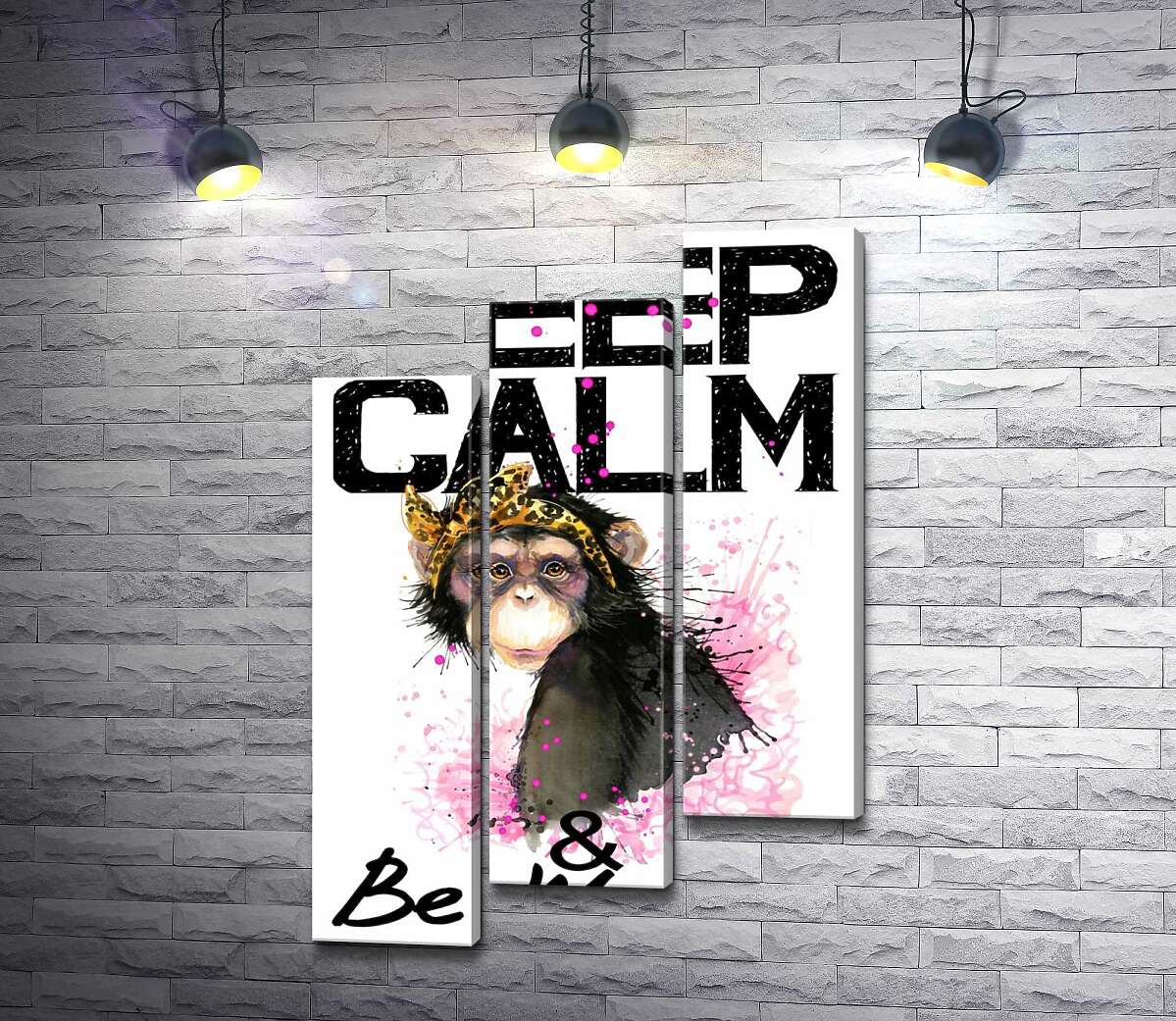 модульная картина Гламурная обезьяна среди надписи "keep calm and be woman" (Модуль №14)