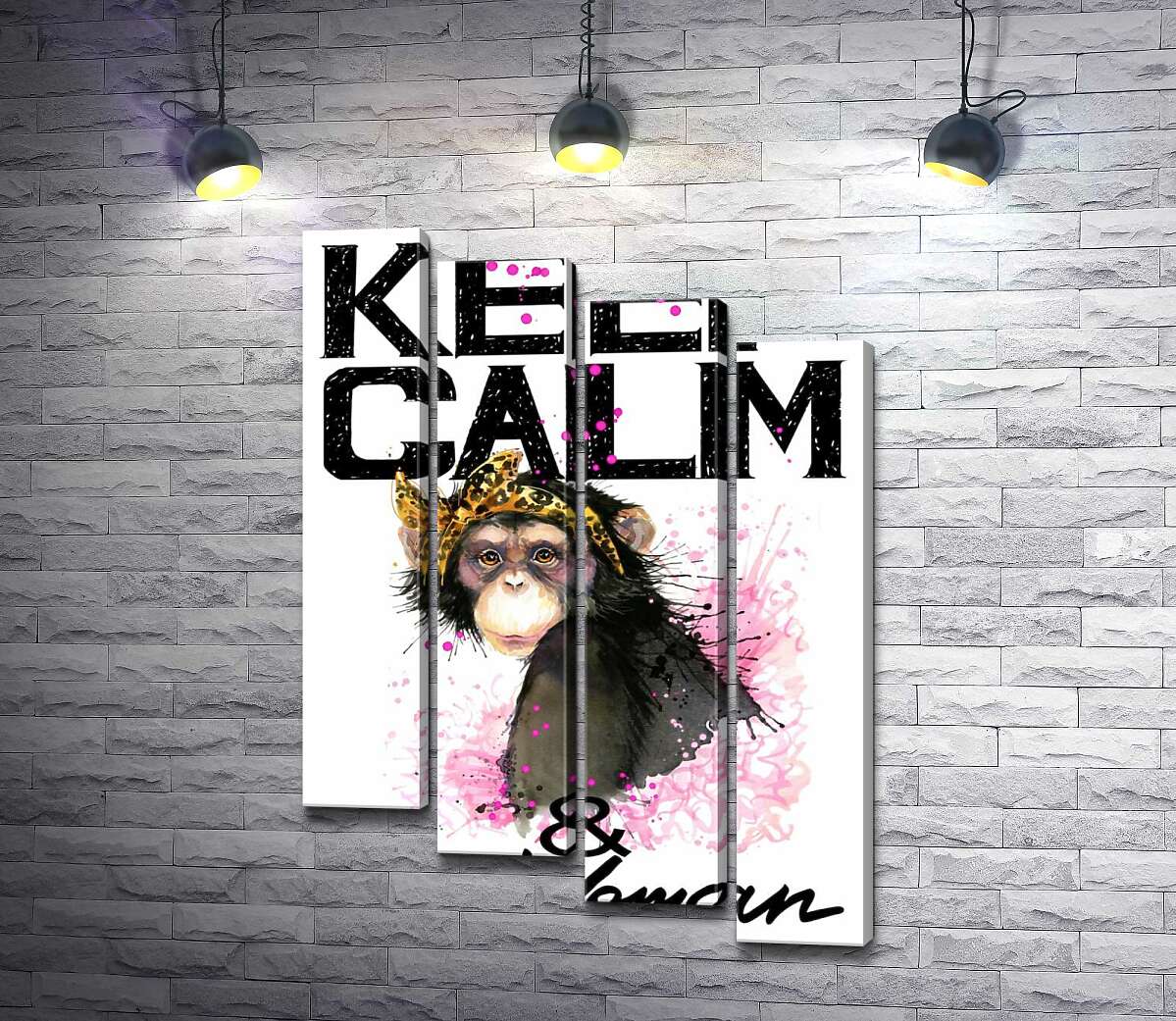 модульна картина Гламурна мавпа серед напису "keep calm and be woman" (Модуль №19)