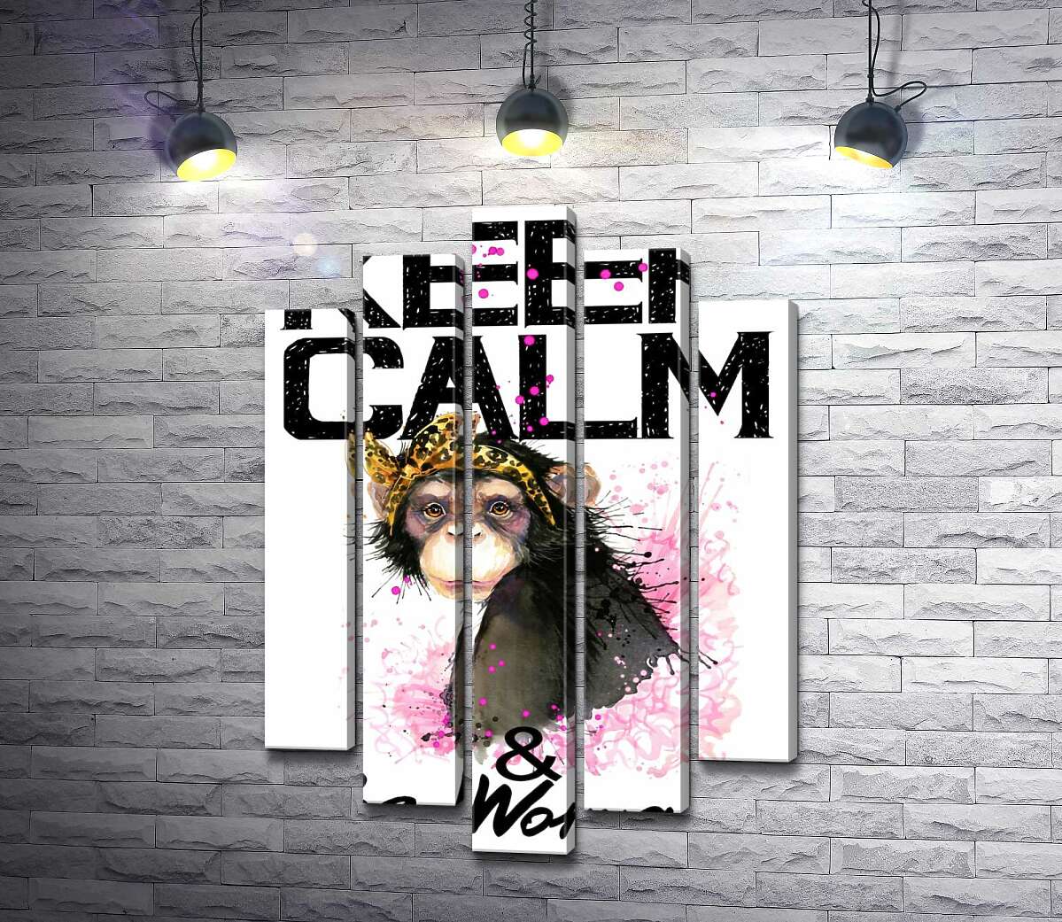 модульна картина Гламурна мавпа серед напису "keep calm and be woman" (Модуль №4)