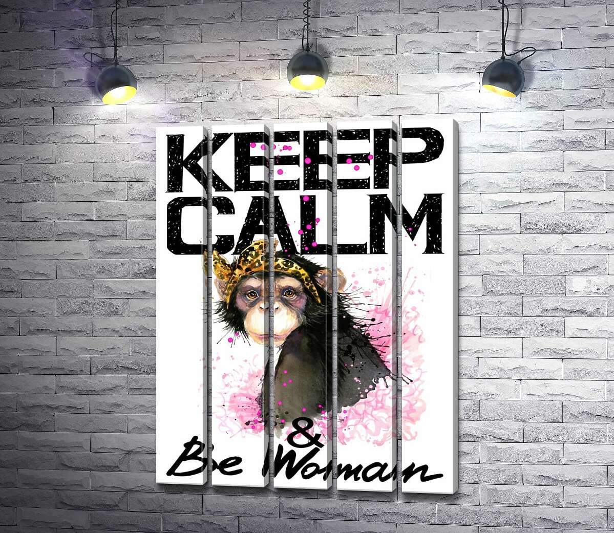модульна картина Гламурна мавпа серед напису "keep calm and be woman" (Модуль №26)
