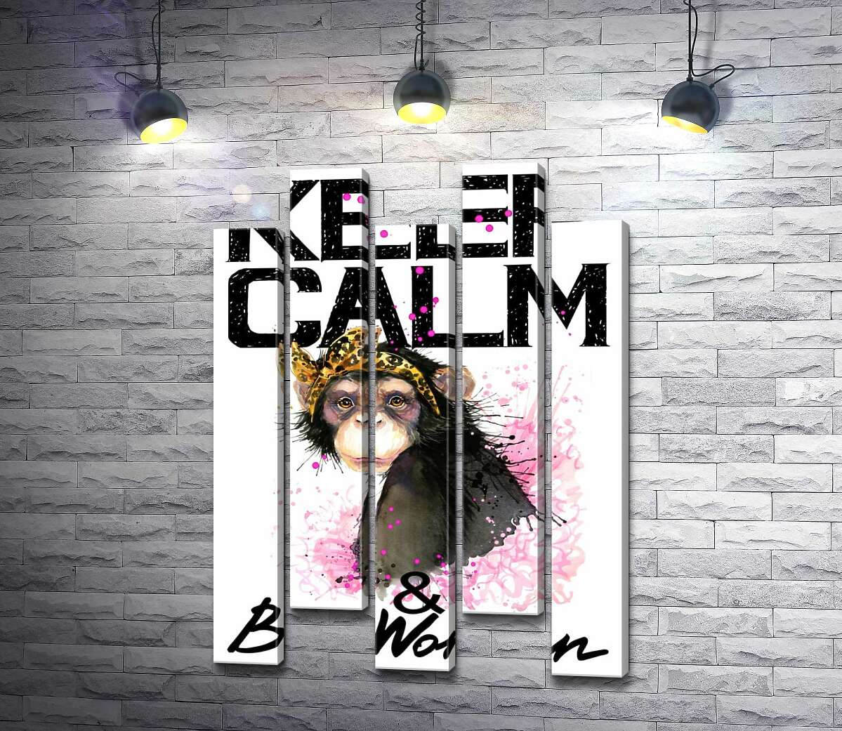 модульная картина Гламурная обезьяна среди надписи "keep calm and be woman" (Модуль №30)