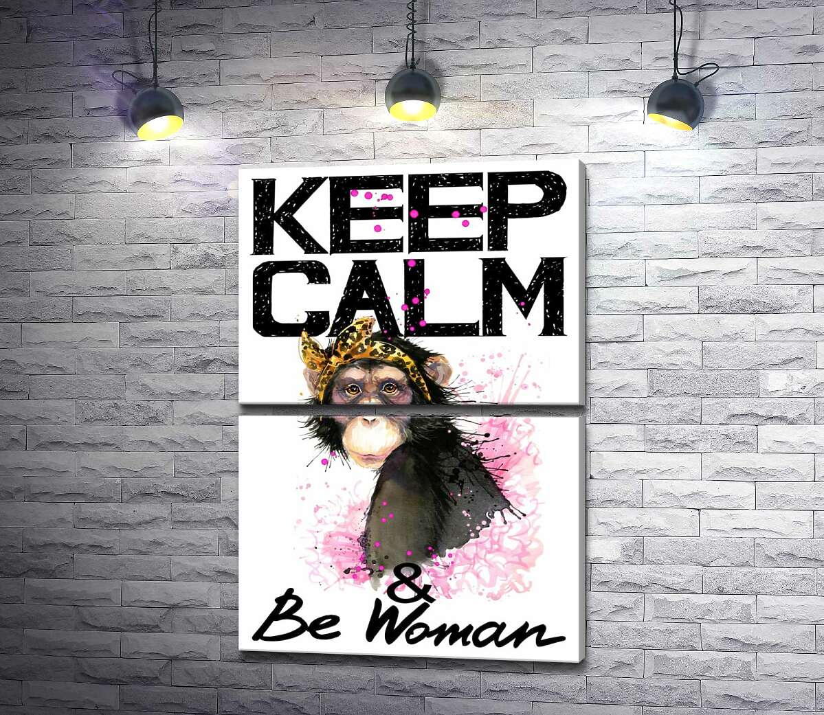 модульна картина Гламурна мавпа серед напису "keep calm and be woman" (Модуль №7)