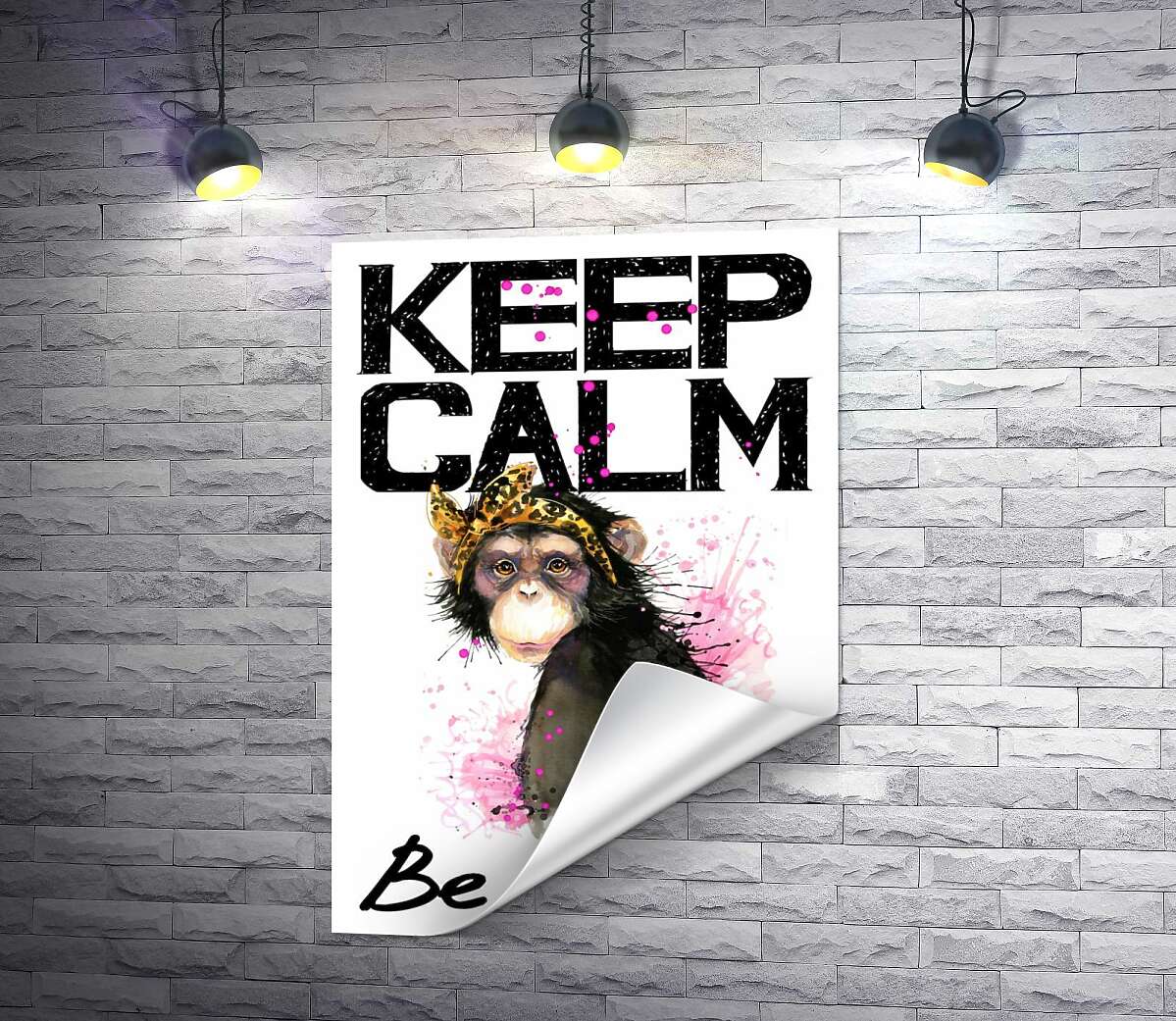 печать Гламурная обезьяна среди надписи "keep calm and be woman"