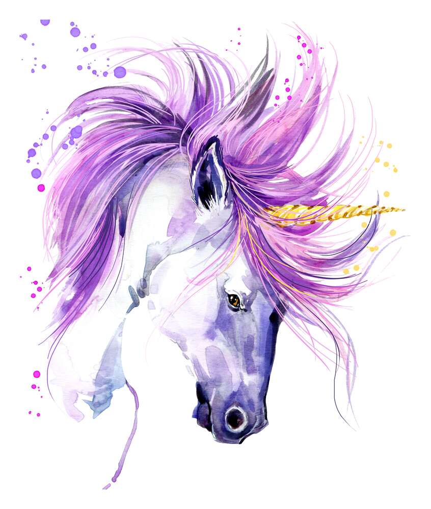 картина-постер Білий єдиноріг з фіолетовою гривою