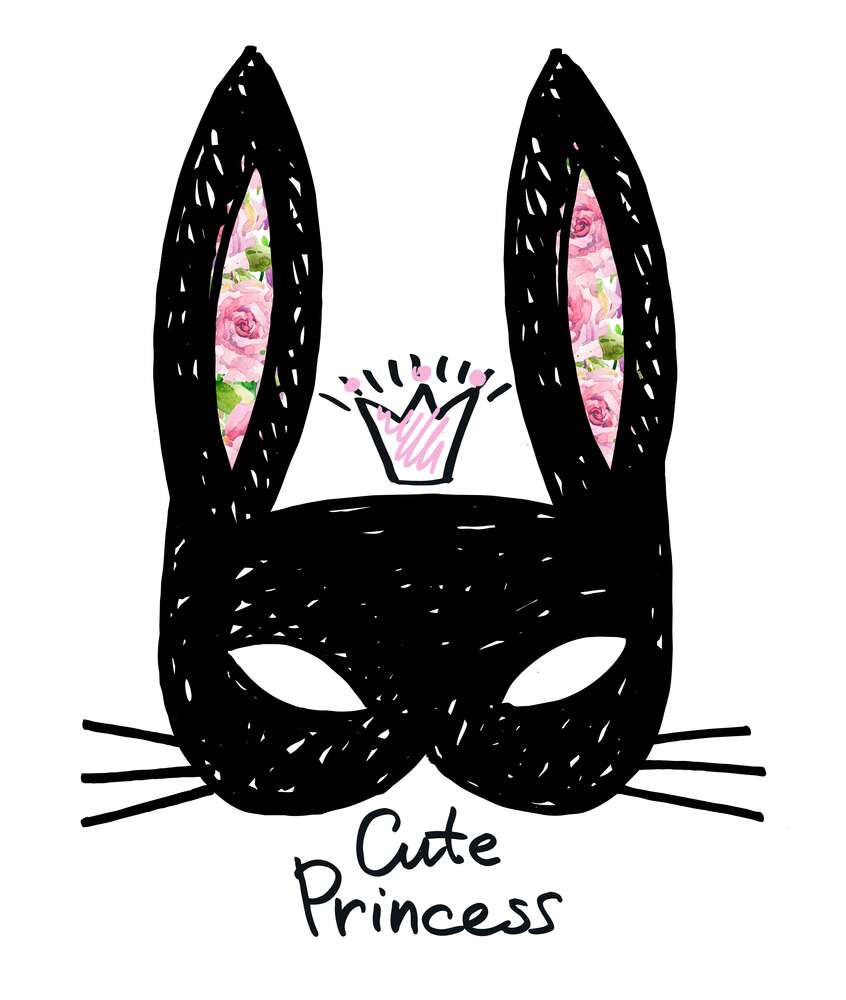 картина-постер Черная маска зайчика с надписью "cute princess"