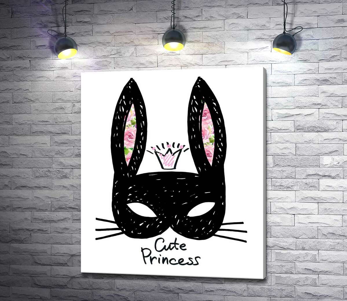 картина Чорна маска зайчика з написом "cute princess"