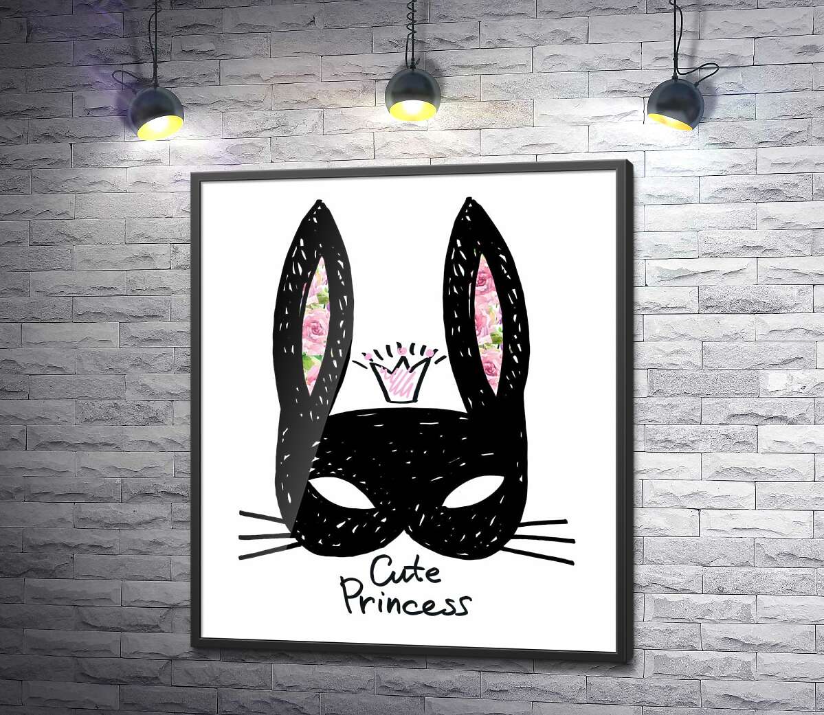 постер Черная маска зайчика с надписью "cute princess"