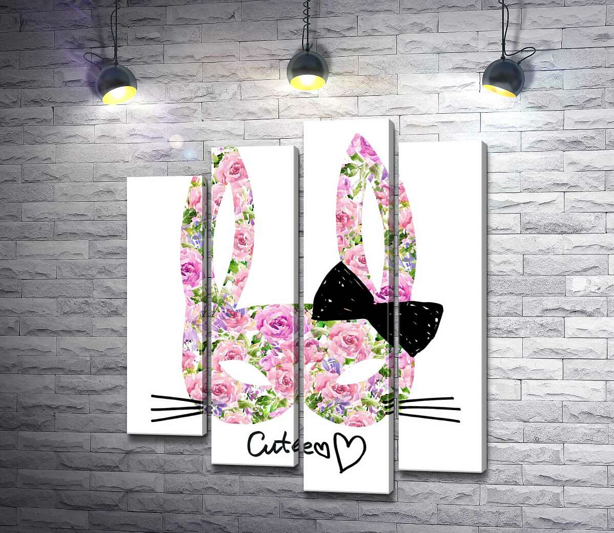 модульна картина Трояндова маска зайчика із написом "cute" (Модуль №3)